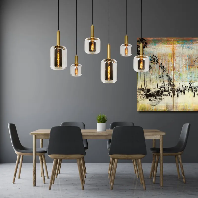 Lampa wisząca Joanet, dymny szary/czarny, szkło, 132 cm długości