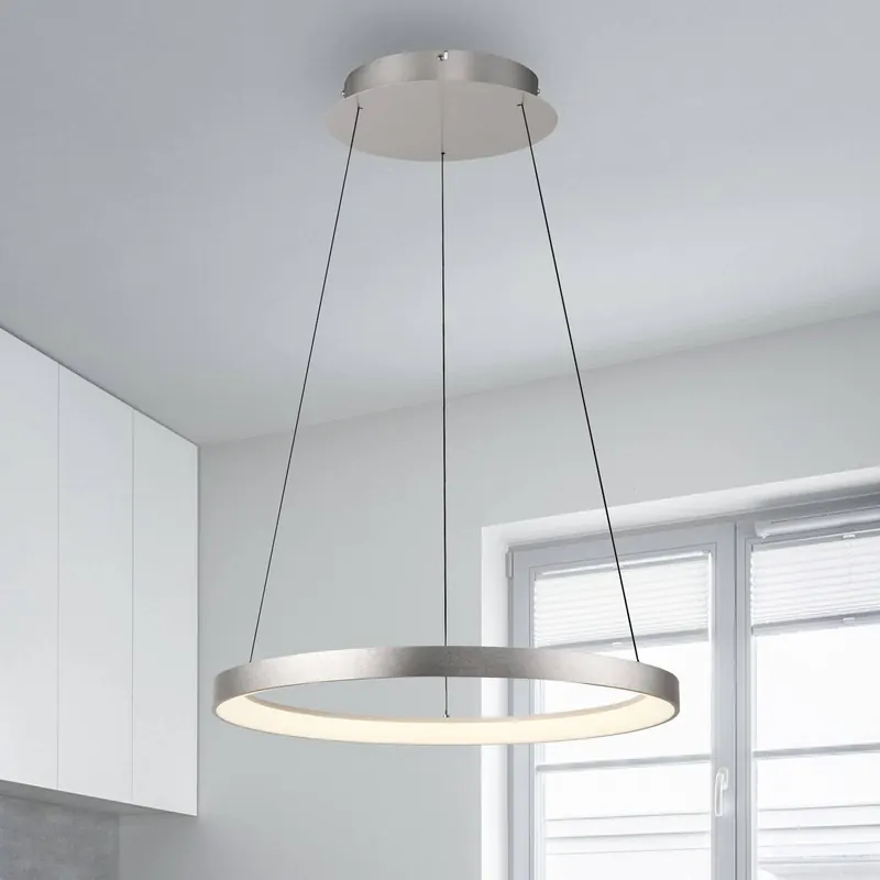 Paul Neuhaus Lampa wisząca LED Hoop, kolor aluminium, Ø 57 cm, ściemniana