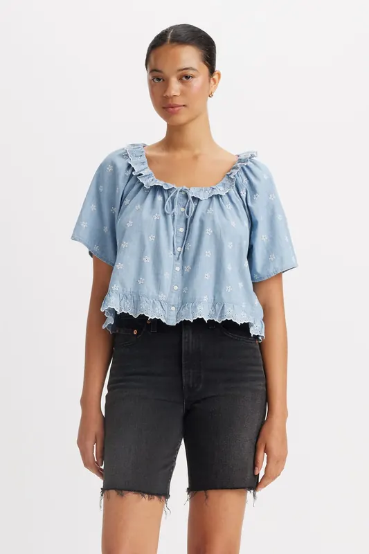 Levi's Lyka Short Sleeve Lightweight Blouse Maat: M | Blouses Outlet | Dames | Blauw
