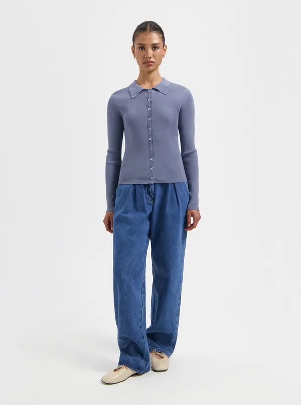 We Are Labels Nous Sommes Labels – Winnie Polo Knit Light Blue Maat: L | Longsleeves Outlet | Dames | Blauw