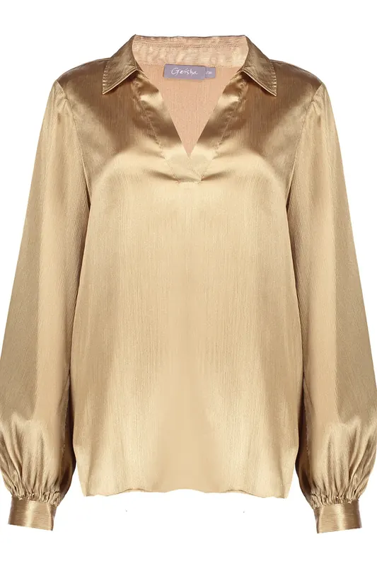 Geisha Satin Blouse Sand Maat: L | Longsleeves Outlet | Dames | Goud