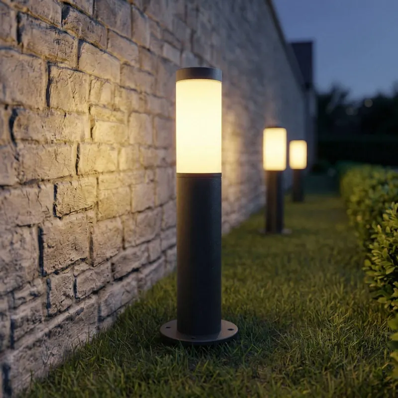Lampa cokołowa Lindby Statius, 45 cm, antracyt/opal, stal szlachetna