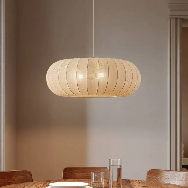 Żyrandol Lindby Helin, beżowa, Ø 70 cm, tekstylna, 3 x E27