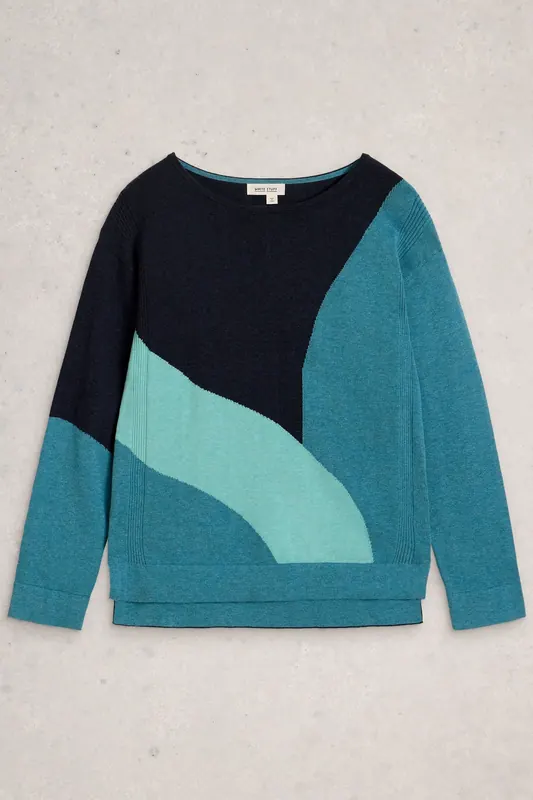 White Stuff Ophia Abstract Jumper Blue Multi Maat: 8 | Longsleeves Outlet | Dames | Blauw