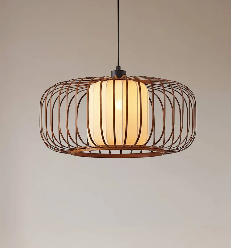 Lampa wisząca Lindby Davella, Ø 50 cm, bambus, tkanina