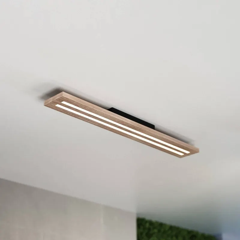 Lampa sufitowa LED Woody, długość 80 cm, dąb/czarny, 3000 K