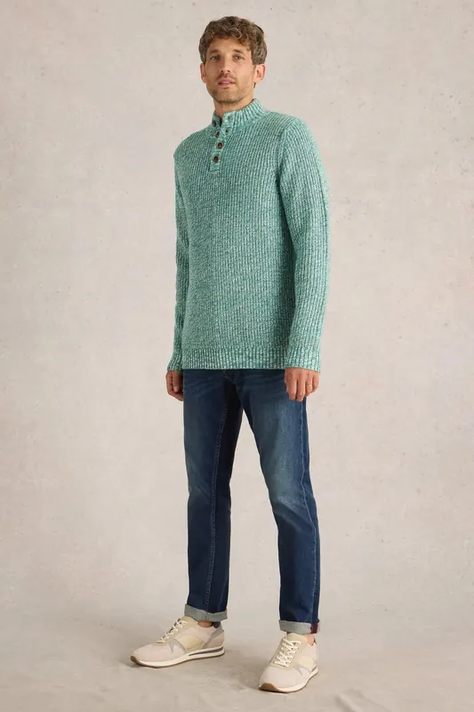 White Stuff Rye Twisted Button Neck Green Multi Maat: L | Sweaters Outlet | Heren | Groen