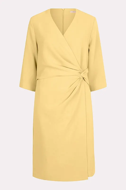 EsQualo Dress Overlap Knot S/slve Yellow Maat: 36 | Midi Jurken Outlet | Dames | Geel