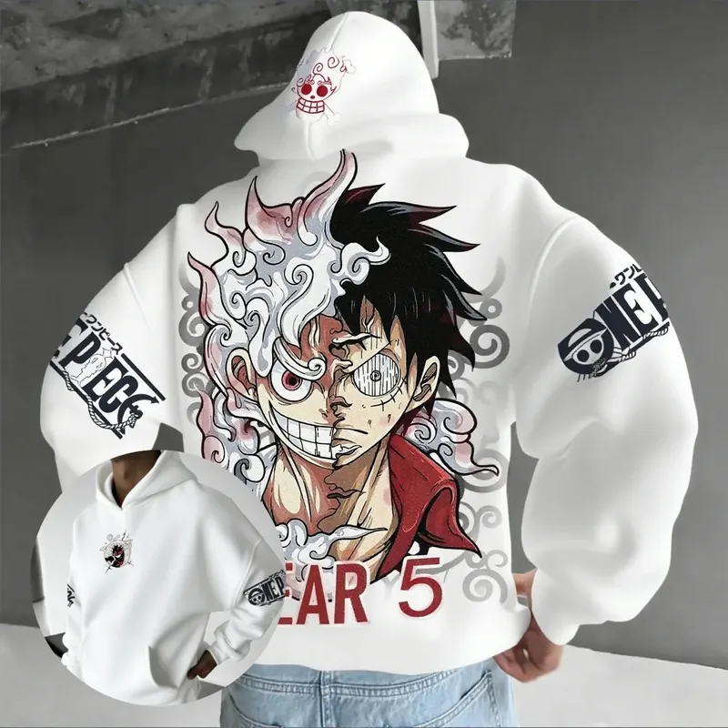 Bluza Anime Męska Damska One Piece Luffy Gear 5 Nika Streetwear Casual Pulower Jesienno-Zimowa Cosplay Długi Rękaw