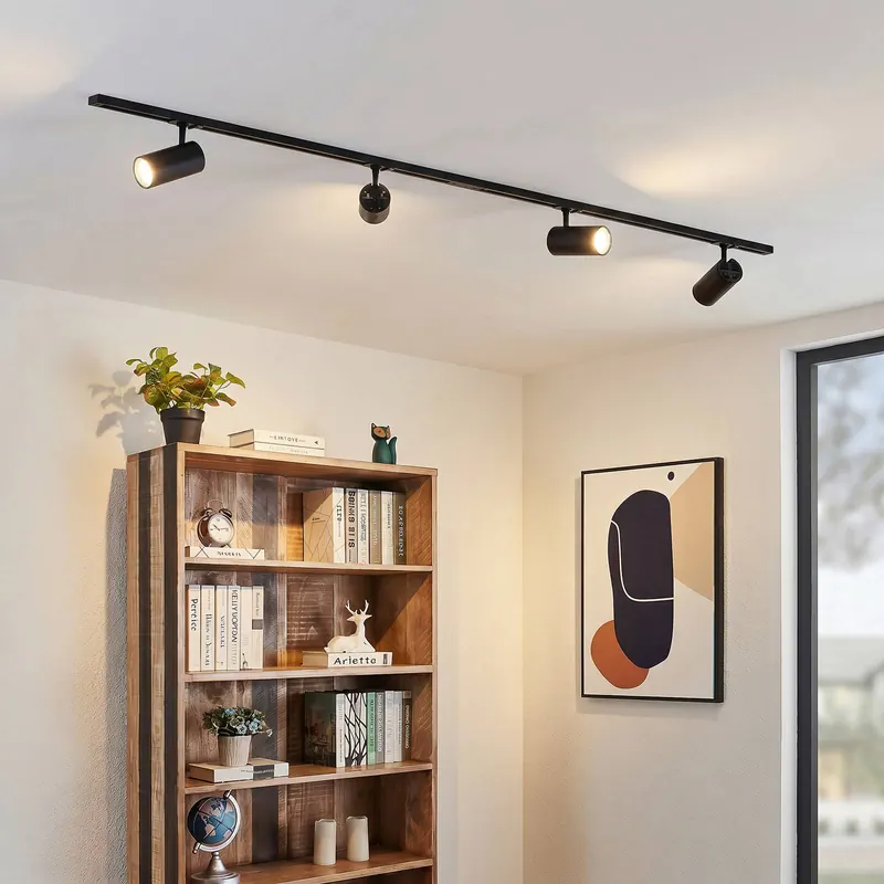 System szynowy Lindby Linaro, średnica 7 cm, 4-punktowa, LED, czarny, CCT