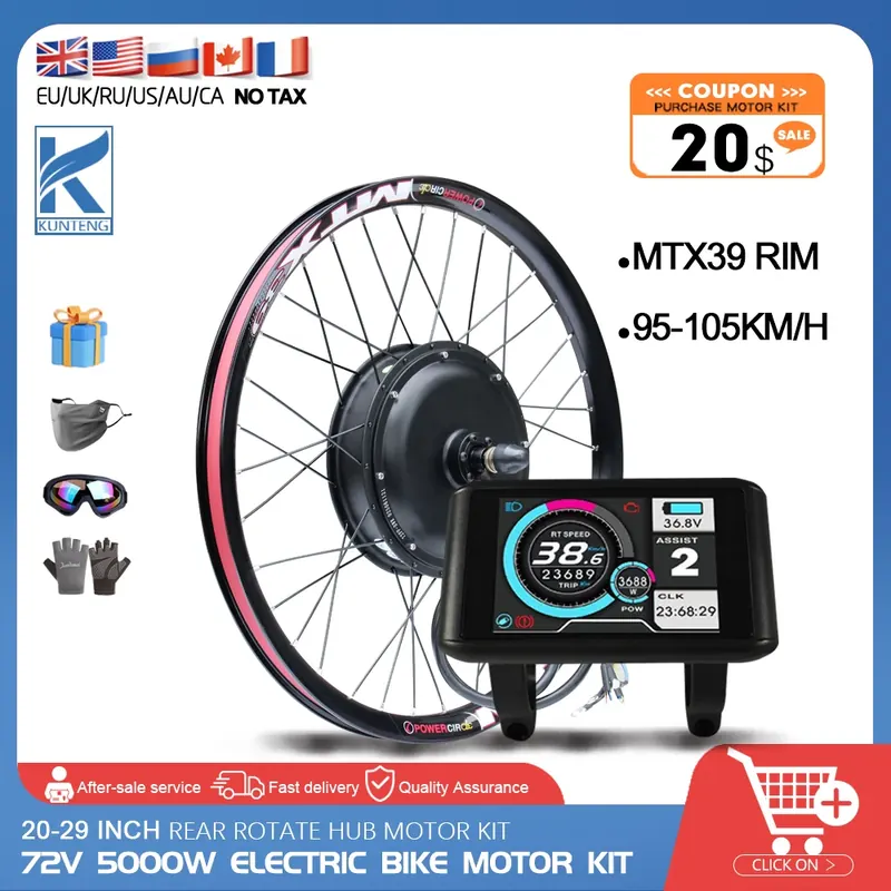 MTX 72V 5000W Bezszczotkowy Silnik Piasty Bezprzekładniowej Tylnego Koła Dropout 150mm Do Zestawu Silnika Roweru Elektrycznego z Wyświetlaczem JN 20-29 Cali
