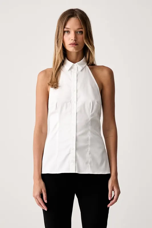 Le Privé bluzka koszulowa damska bawełniana z elastanem BRICE SHIRT BLANC
