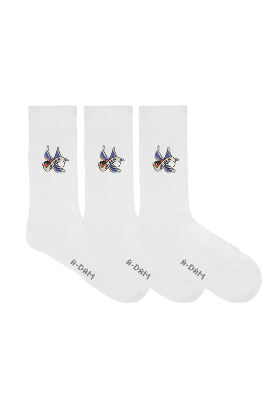 A-DAM  3-pack Crew Socks Adam Bird White Maat: 36-40 | Slipjes Outlet | Unisex | Wit
