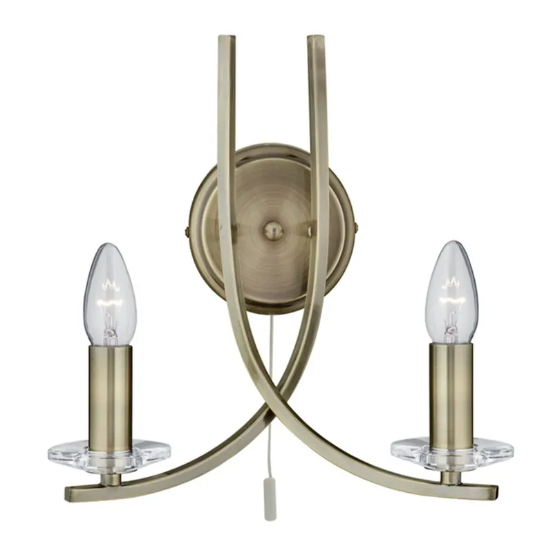 2-pkt. antyczna lampa ścienna Ascona, mosiądz