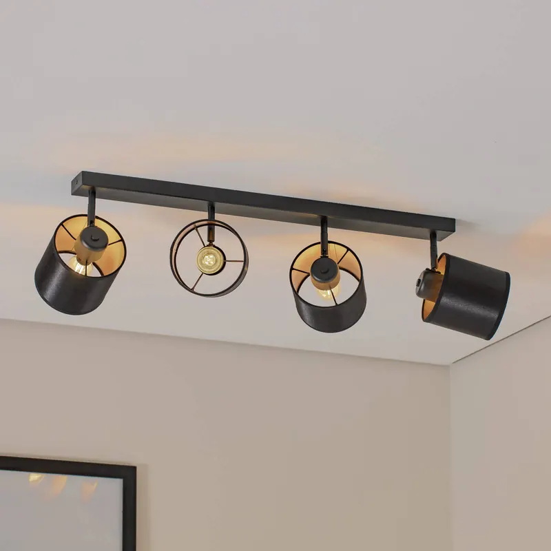 Lampa sufitowa Suerte, czarna / złota, 4-punktowa, tekstylna, stalowa