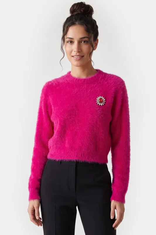 Moschino Jewel Flower Soft Fabric Pullover Pink Maat: 38 | Sweaters Outlet | Dames | Roze