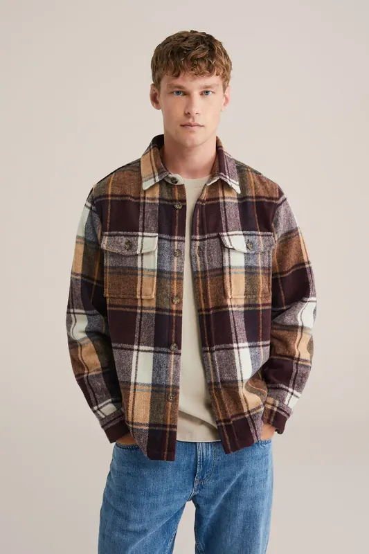 We Fashion Overshirt Burgundy Red Maat: M | Casual Overhemden Outlet | Heren | Beige