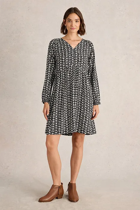 White Stuff Penelope Dress Black Print Maat: 8 | Mini Jurken Outlet | Dames | Zwart