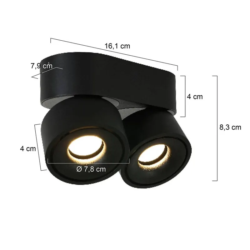 Reflektor sufitowy LED Fez, czarny, 2-punktowy, metalowy, obrotowy