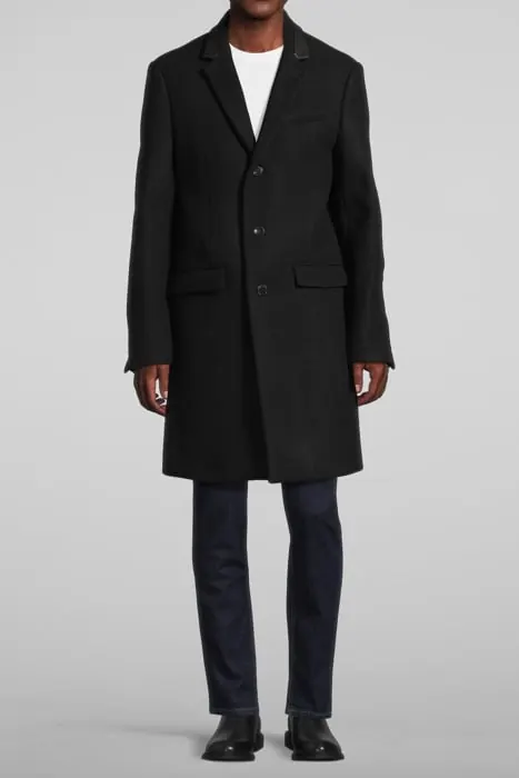 The Kooples Manteau Droit En Laine Mélangée Et Col En Cuir Black Maat: 46 | Single-Breasted Mantels Outlet | Heren | Zwart