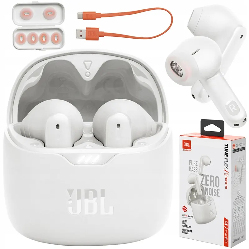 Słuchawki Bezprzewodowe Douszne Jbl Tune Flex Białe Anc Tws Bluetooth 5.2