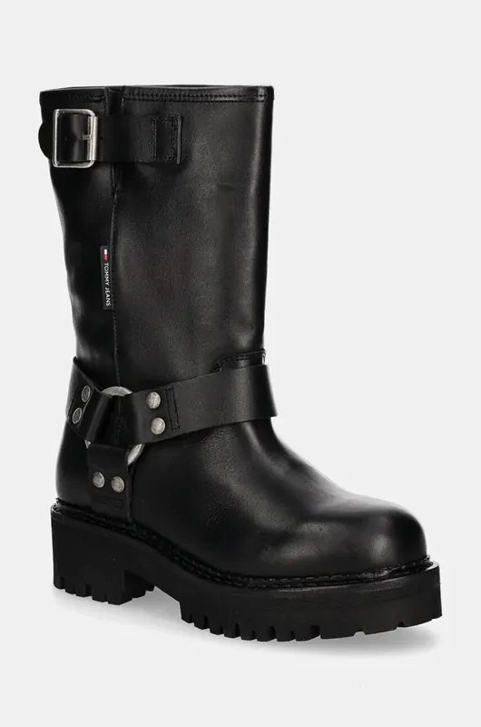 Tommy Jeans botki skórzane TJW URBAN BIKER BOOT LEATHER