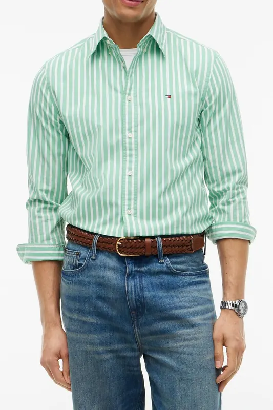 Tommy Hilfiger Flex Poplin Seasonal Cut Grass/stripe Maat: S | Casual Overhemden Outlet | Heren | Groen