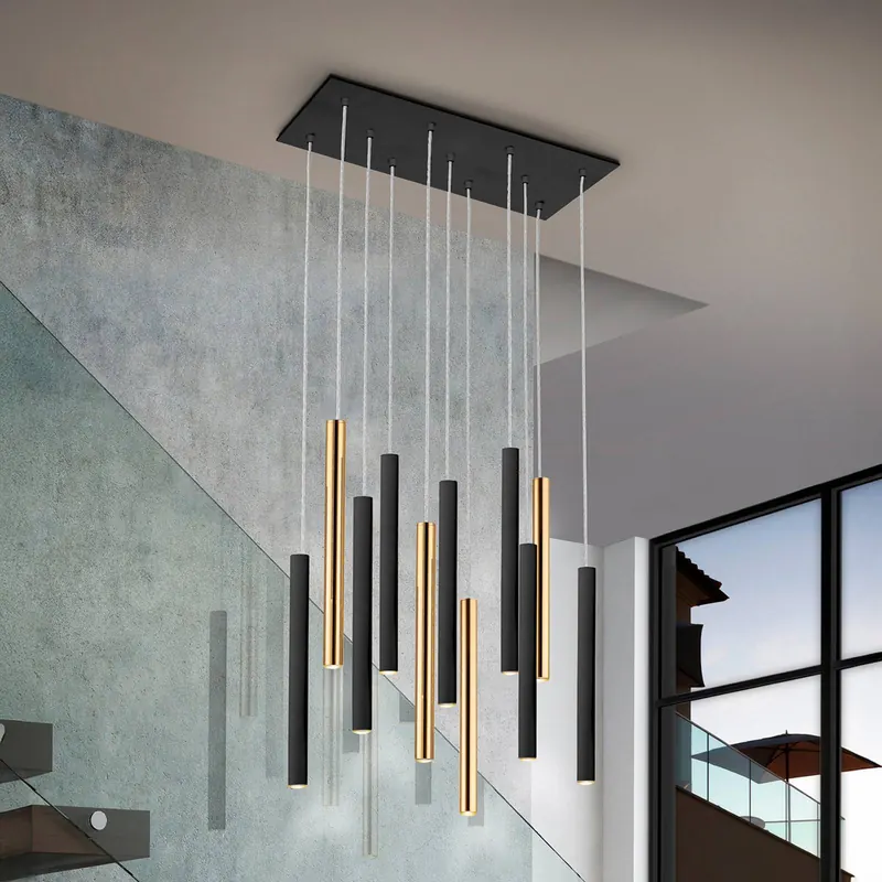 Lampa wisząca LED Varas ściemniana, 11-punktowa, złota/czarna, metalowa