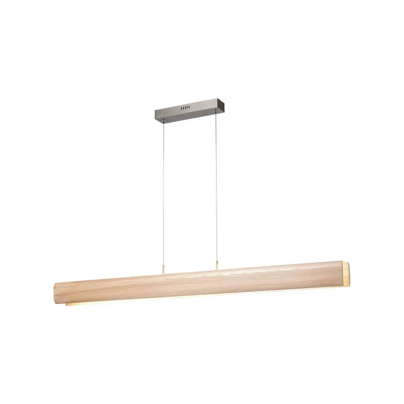 Żyrandol LED Monterra, długość 100 cm, jasnobrązowy, drewno