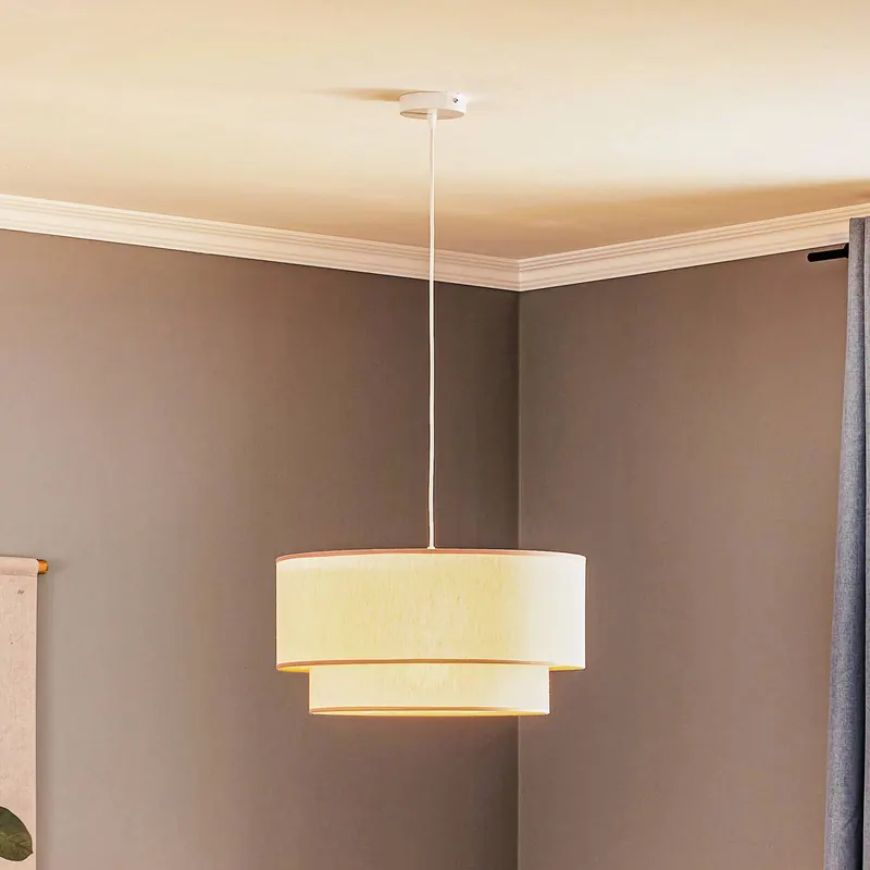 Lampa wisząca Boho, beżowa, średnica 45 cm, tkanina