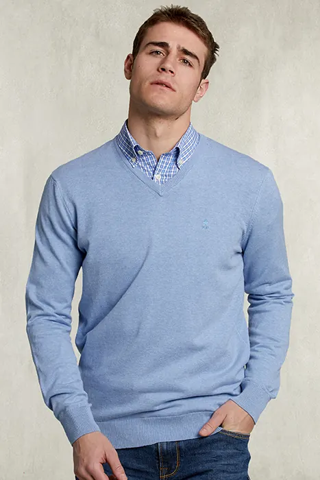 River Woods Basic V-neck Pullover Pool Mix Blue Maat: S | Sweaters Outlet | Heren | Blauw