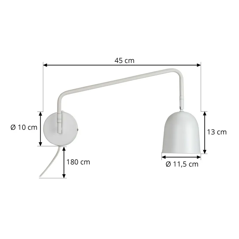 Lampa ścienna Dyberg Larsen Manchester, biała, wysięg 45 cm