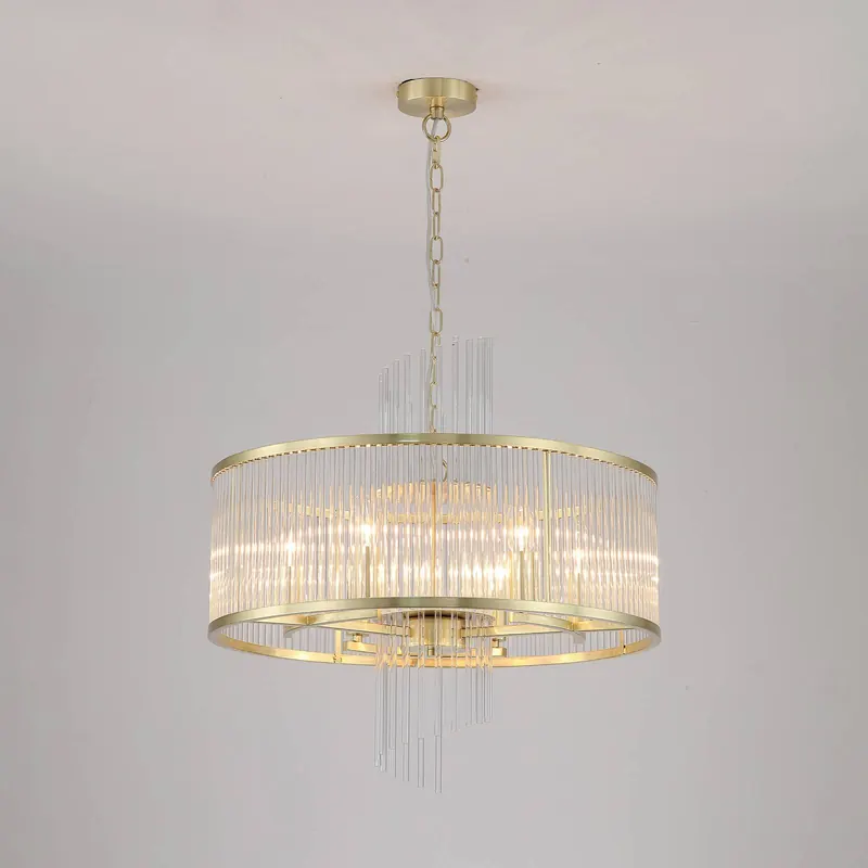 Żyrandol Lara, Ø 55 cm, złota/przezroczysta, szkło/metal
