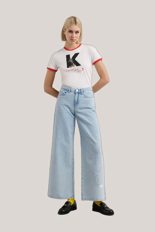 Karl Lagerfeld Disney Wide Leg Denim Pants Light Blue Denim Maat: W28 | Wijde Broeken Outlet | Dames | Blauw