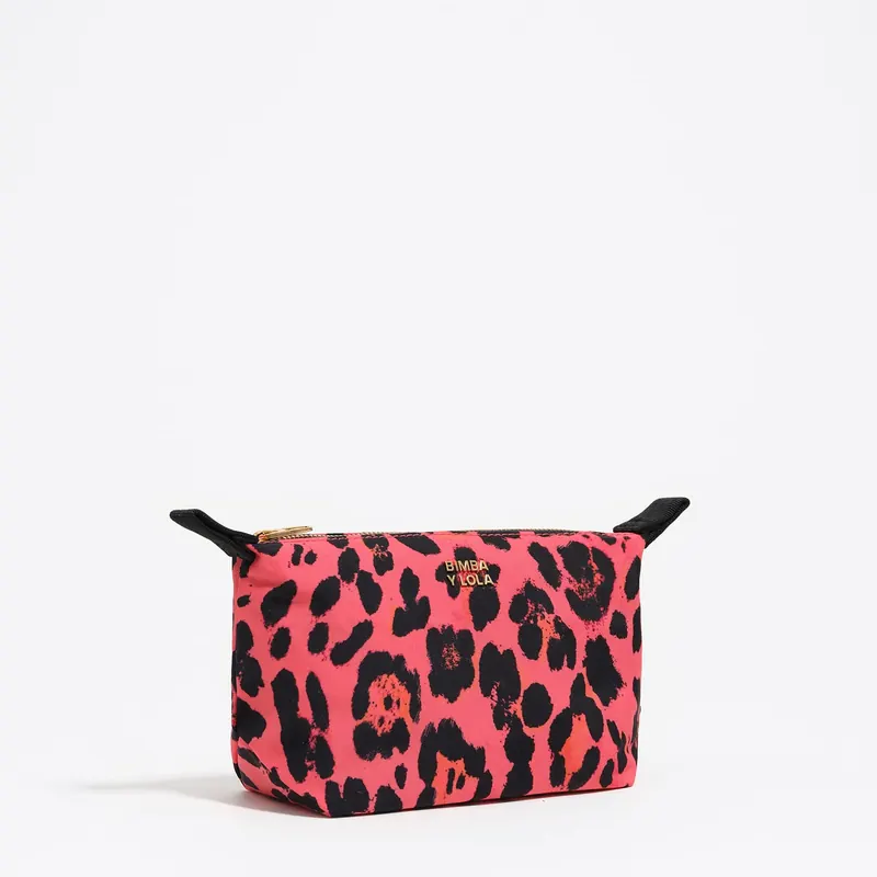 Saszetka Trapecio mała nylon Leopard neonowy róż