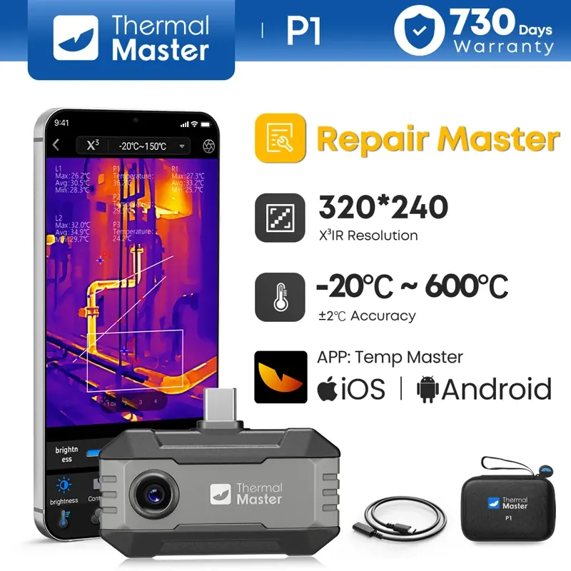 Kamera termowizyjna 320*240 X³IR o rozdzielczości P1 do iPhone'a 15/16/17 i smartfonów z systemem Android, termowizor na podczerwień z portem Type C.