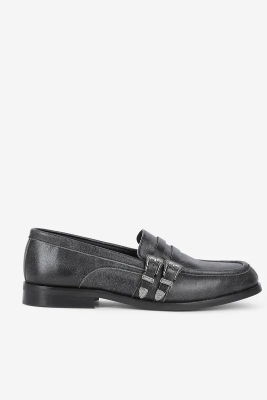 The Kooples Leather Moccasins With A Disturbed Effect Black Maat: 39 | Instappers Outlet | Dames | Zwart