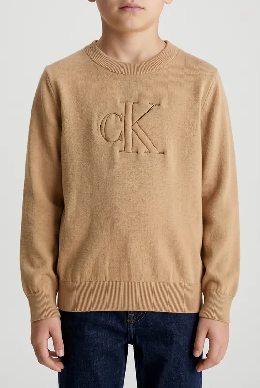 Calvin Klein Boys Quilted Monogram Sweater Sandy Beige Maat: 12 | Truien Outlet | kids | Beige