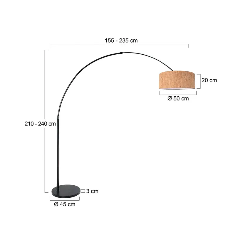 Lampa podłogowa Sparkled Light, czarna/brązowa, 240 cm, korek