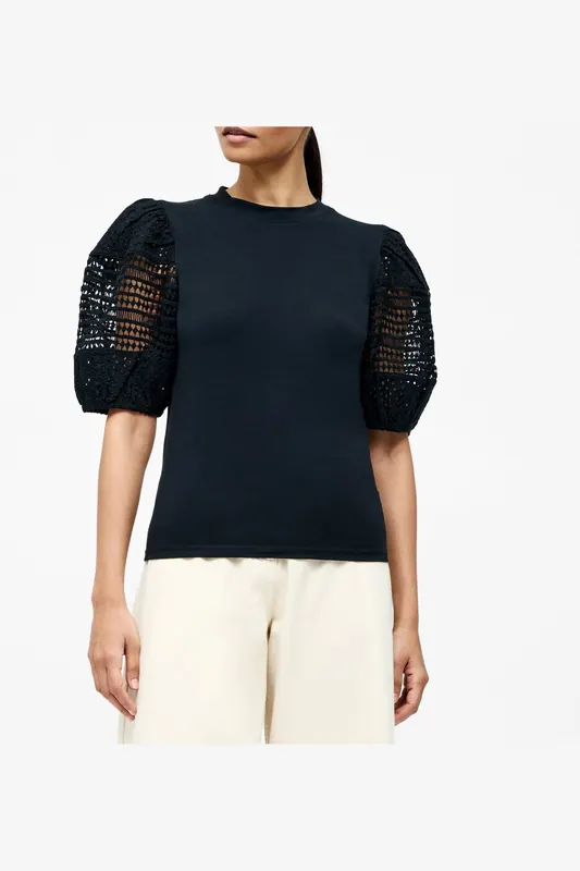 French Connection Crochet Lace Slv Black Maat: XS | Blouses Outlet | Dames | Zwart