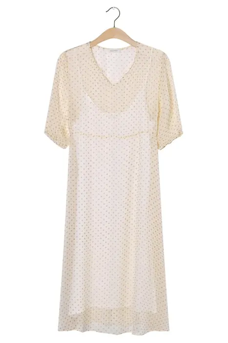 American Vintage A-line V-neck Printed Midi Dress Africa Maat: M | Midi Jurken Outlet | Dames | Beige
