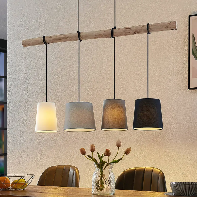 Lampa wisząca Lindby Hinai, czarny/szary/biały, tekstylna, 116 cm