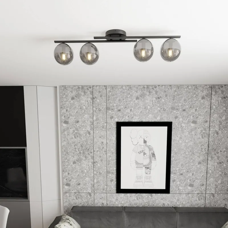 Lampa sufitowa Kairo, czarno-dymnoszara, metal, 4-punktowa.