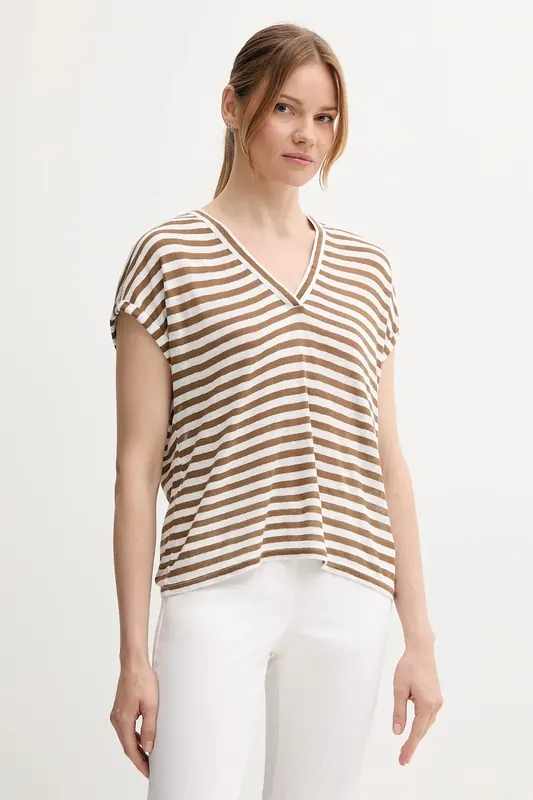 United Colors of Benetton t-shirt z domieszką lnu