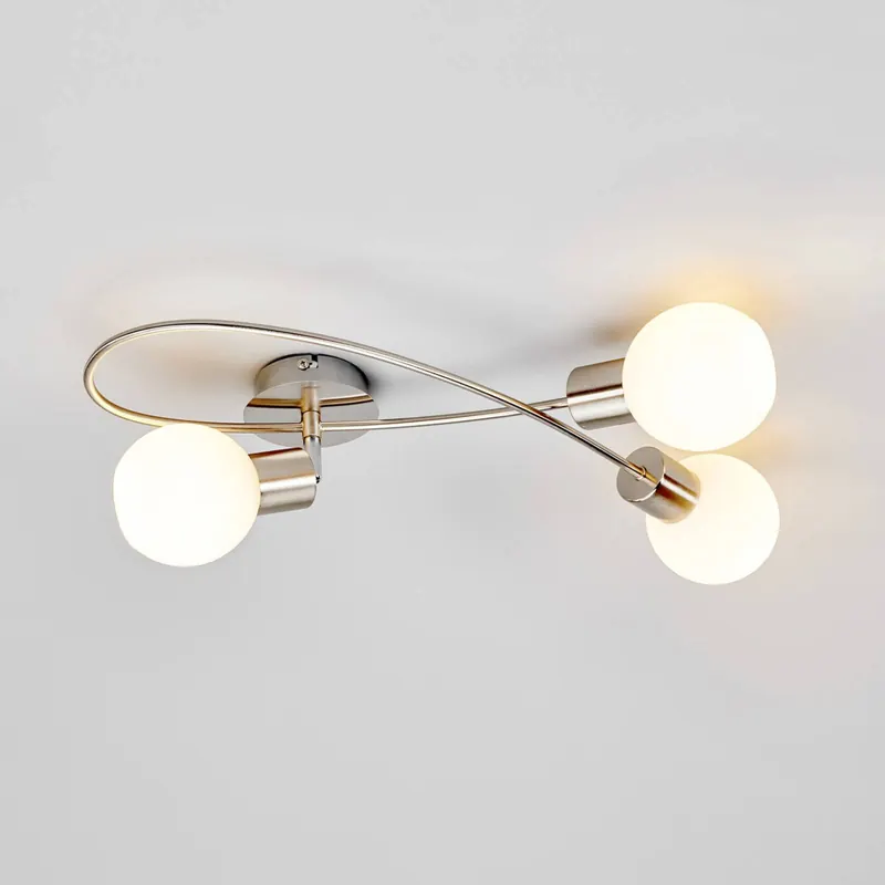 Lampa sufitowa Lindby Elaina, 50 cm, 3-punktowa, nikiel, szkło, E14
