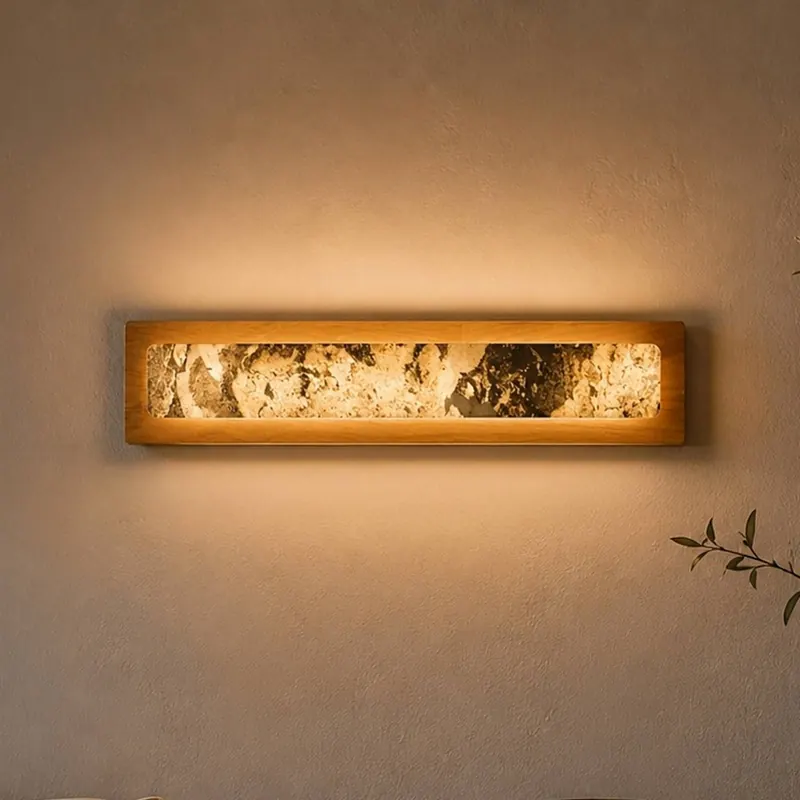 Kinkiet LED Chile L, dąb/kolorowy łupek, szerokość 20 cm