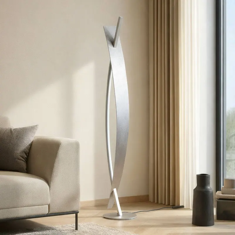 Lampa stojąca LED Lucande Marija, srebrna, ściemniana, 140 cm