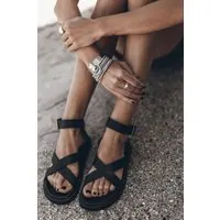 Mikuta The Black Strappy Leather Sandals Black Maat: 36 | Sandalen Outlet | Dames | Zwart