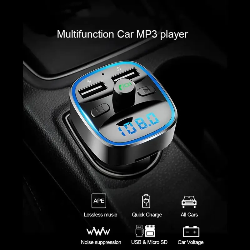 Samochodowy modulator FM Bluetooth 5.0 z szybkim ładowaniem i odtwarzaczem MP3