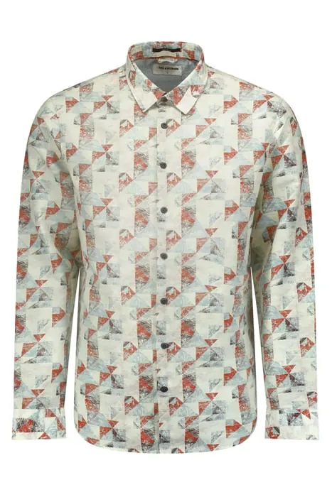 No Excess Shirt Allover Printed With Linen Cream Maat: M | Casual Overhemden Outlet | Heren | Wit